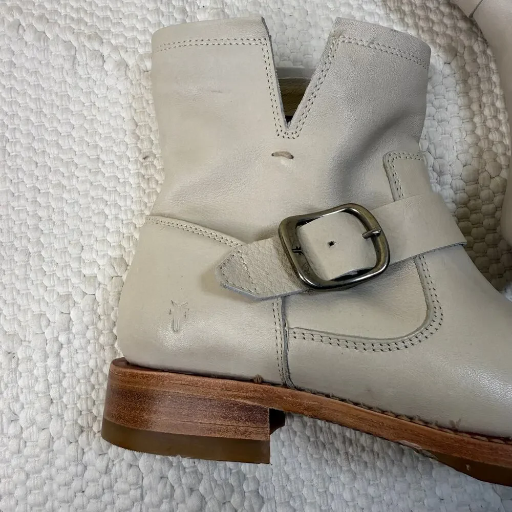 NEW FRYE Veronica Moto Boots Women’s Size 7 White Leather Buckle Booties $278 - Picture 4 of 7
